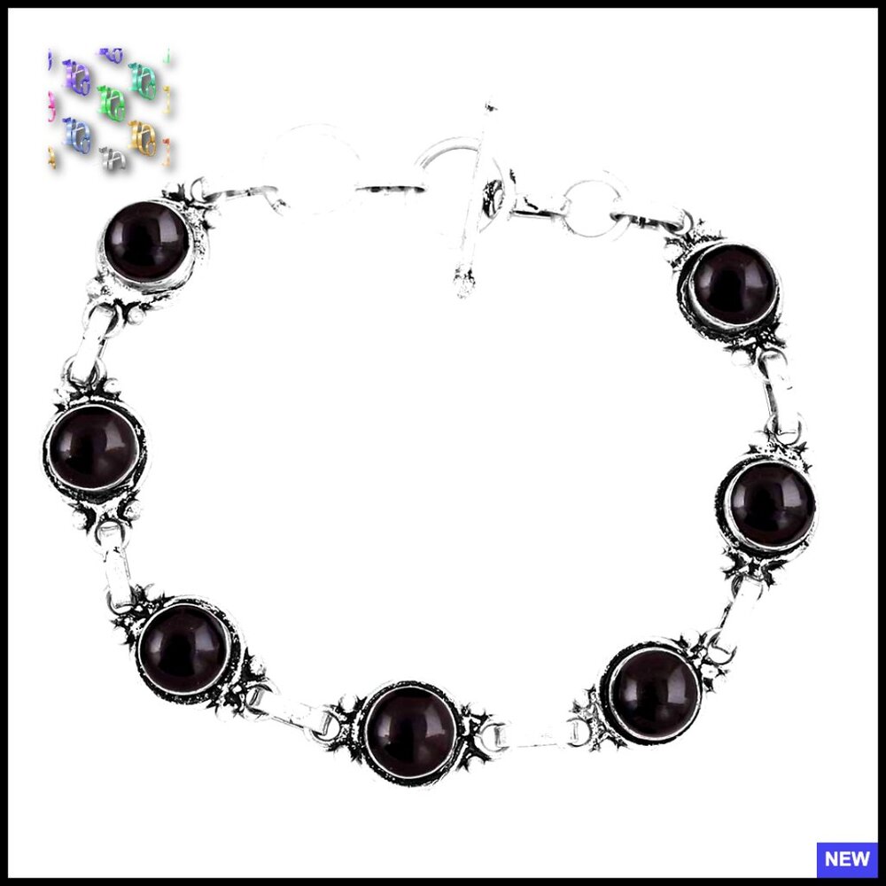 Silver Plated Adjustable Link Bracelet Vintage Bohemian Style Handmade Gemstone